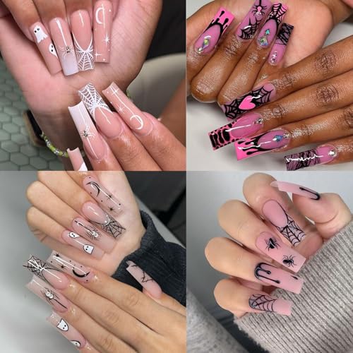 Halloween Ghost and Spider Nail Stickers - Pink White 3D Web Decals - Spider Web Variation