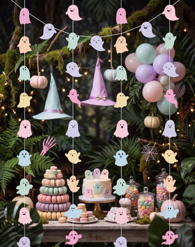 Pastel Ghost Halloween Garland Set - 4 Pre-Sewn Festive Decorations