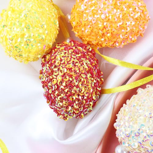 12PCS Glitter Easter Hanging Egg Ornaments for Tree & Decor