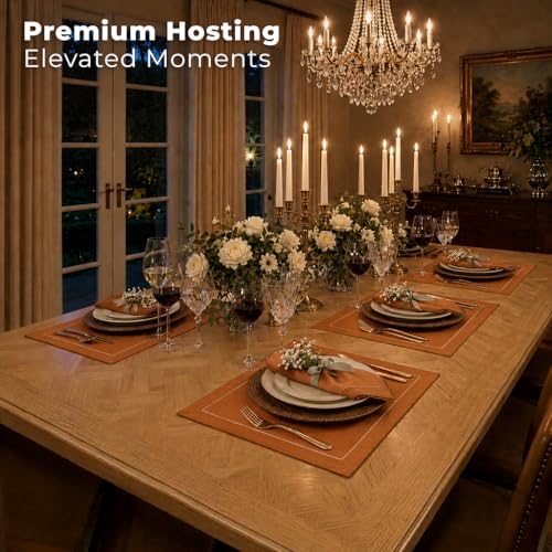 Rust Linen Placemats Set of 4 - 14 x 19 Inch Hemstitch Table Mats - Fall & Weddings