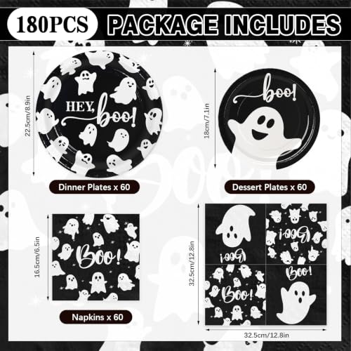Halloween Paper Plates and Napkins Set - Ghost Design Party Supplies, 180 Pieces