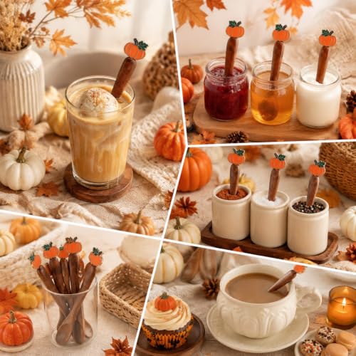 8 Pcs Fall Pumpkin Wooden Coffee Spoons - Small Tea Stirring Utensils with Autumn Decor