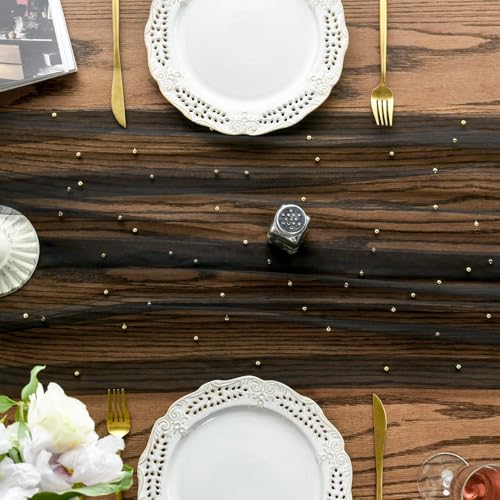 Pearl Black Gauze Table Runner 59x120 Inch for Holiday Wedding Dinner Party