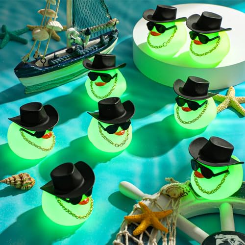Rubber Duck Bath Toy Set with Mini Hat Sunglasses Necklace - Green 48 Pcs