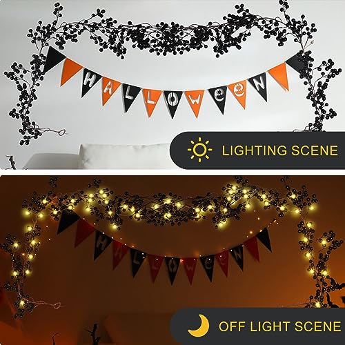RECUTMS Black Berry Christmas Garland with Lights - Dark Christmas Decor, 5.9 ft, Flexible & Vivid Colors, Variation: Black with Lights