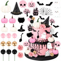 Pink Pumpkin Cake Topper Set - Halloween Cake Decorations with Hat, Flower & Bats - 30PCS - Pumpkin Variation