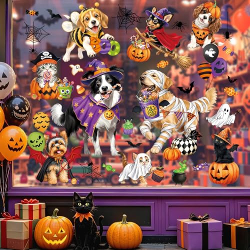 Halloween Dog Cat Window Clings Reusable Decorations for Glass Windows