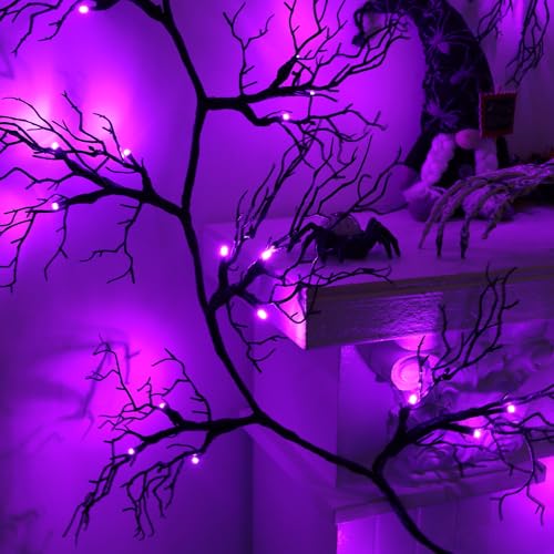 Halloween Willow Vine Garland with Purple LED Lights - 9 Ft Indoor Decor with Timer & 8 Modes