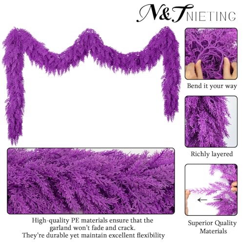 Purple Cedar Garland 9ft Artificial Christmas Decor for Indoor Outdoor | Reusable