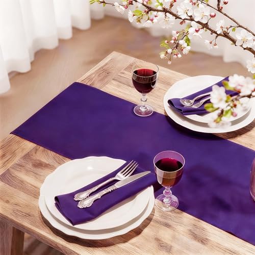 Purple Waterproof Table Runner 90 Inch Long - Set of 4 - Elegant Polyester Fabric