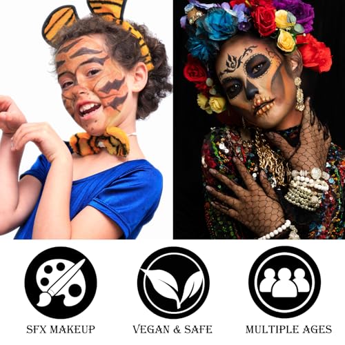 Halloween Face & Body Paint Kit - Wolf Tiger Werewolf Face Makeup Set with Sponge & Brush - Variation 04 Werewolf/Tiger