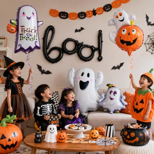 Halloween Foil Balloon Set with Ghost and Pumpkin - White Ghost Variation