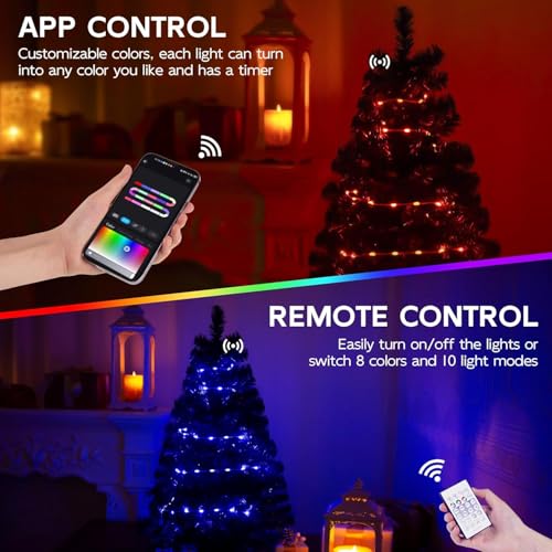 Black 3ft Artificial Christmas Tree with RGB Lights - Halloween & Holiday Decor