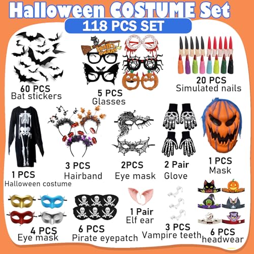 Halloween Photo Booth Props & Decorations Set - 110 Pieces Party Favors for Kids & Adults