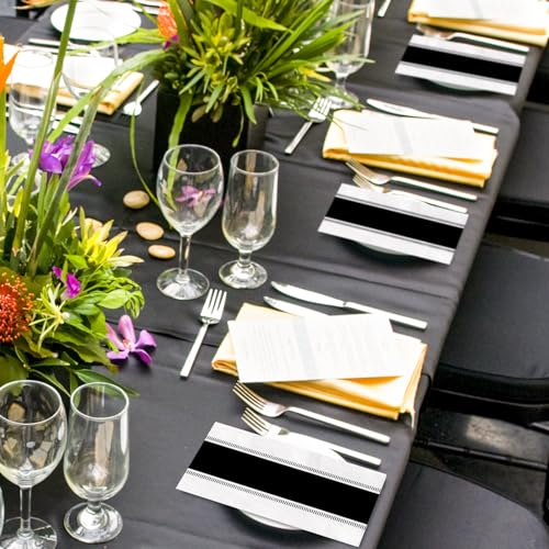 Black / 100 Pcs Guest Napkins - Striped Disposable Paper Dinner Towels