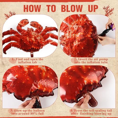 Seafood Party Balloons Crab-Shaped Aluminum Foil Decorations - 6 Pack