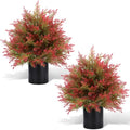 Artificial Fall Cedar Topiary Trees in Pot - Red & Green, 2 Pack Outdoor Faux Shrubs