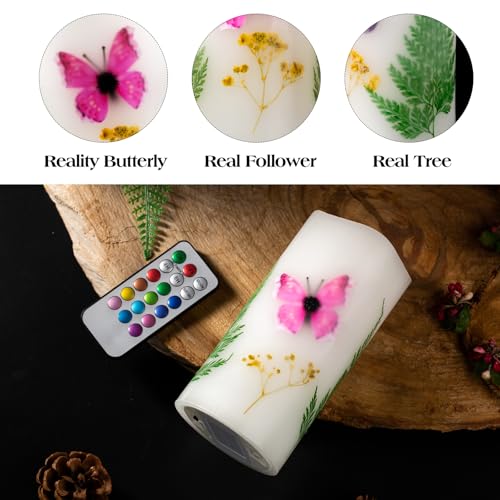 Flameless Pink Butterfly Candle with Remote Control - Battery Operated LED Light, Flickering & Timer, 3x6 Inches
