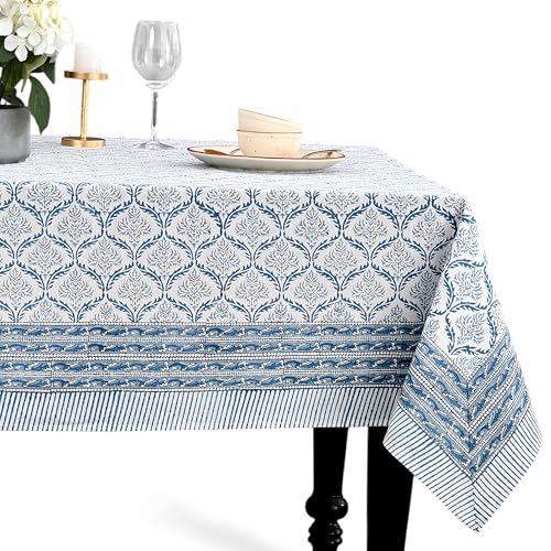 Indigo Regal Cotton Square Tablecloth 60x60 Inches - Indian Block Print