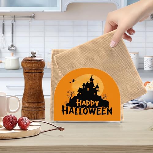 Halloween Witch Castle Orange Napkin Holder - Acrylic Standing Dispenser for Kitchen & Dining Tabletop Halloween Decor