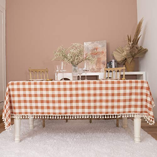 Orange Gingham Fall Tablecloth 55x84 Inches - Farmhouse Decor, Rectangular