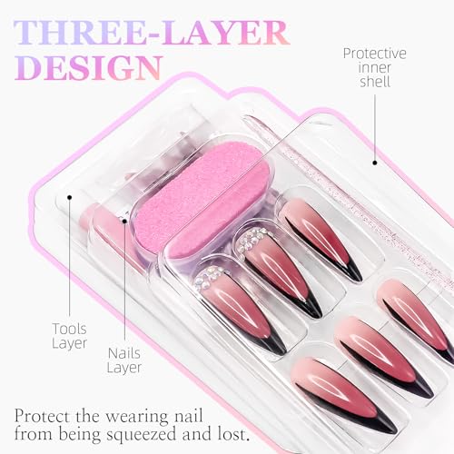 Halloween Coffin Press On Nails Medium Fake Nails 3D Rose Skull Matte Black with Colorful Variation