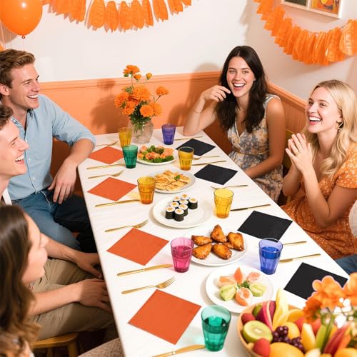 Black & Orange Paper Napkins 100Pcs - Halloween Party Disposable Hand Towels - 6.5x6.5in