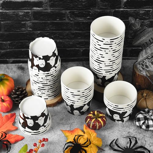 AimFun 9oz Halloween Ghost Snack Cups - 50 Pack Paper Treat Cups
