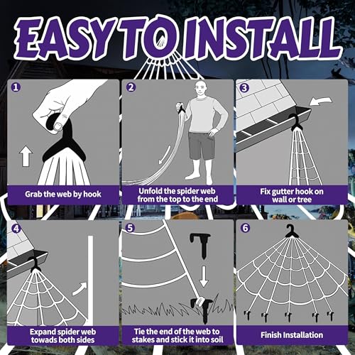 Halloween Spider Web Lights with 450 LEDs & Spooky Spider, Waterproof Indoor Outdoor Decor