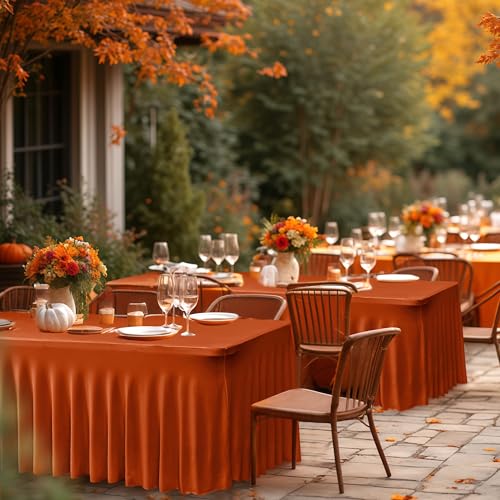 Rust 4 Pack 6ft Spandex Table Skirts Fall Ruffle Halloween Thanksgiving