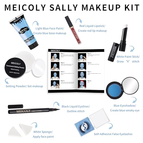 Sally Halloween Makeup Kit - Blue Face Paint, Eyeshadow, Lipstick & Stage Accessories