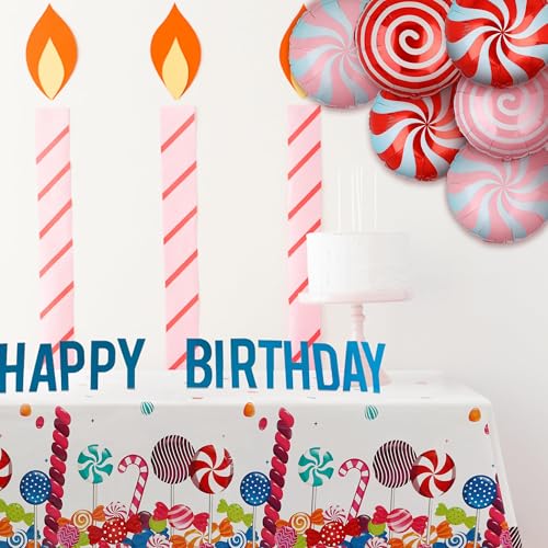 Candy Theme Plastic Table Cover - 7x5 Inches, Lollipop Design, Disposable Party Tablecloth