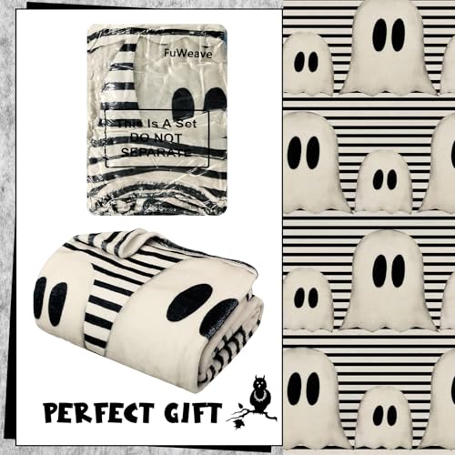 Ghost Halloween Throw Blanket Cute Ghost Stripe Blanket Black White Variation