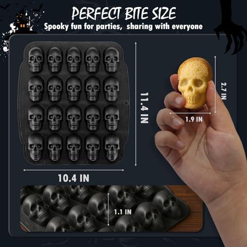 Skull Silicone Mold for Halloween Baking & Cake Decorating - 2.75 Inch, Reusable Food-Grade Nonstick Pan, Spooky Skeleton Design, 6 Cavities
