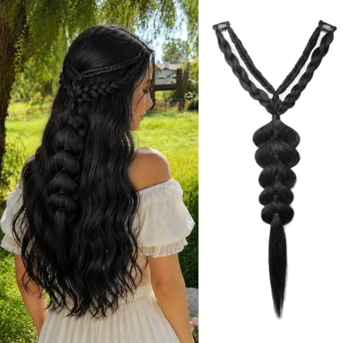 Clip-In Boho Braided Hair Extension - 24 Inch Black for Weddings Festivals