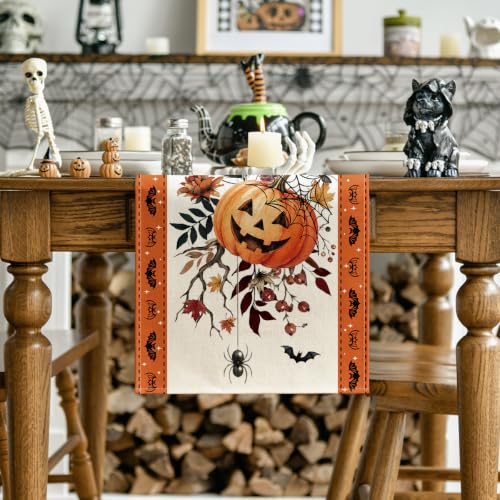 Halloween Table Runner 13x120 Inch Orange Spun Polyester Home Party Decor