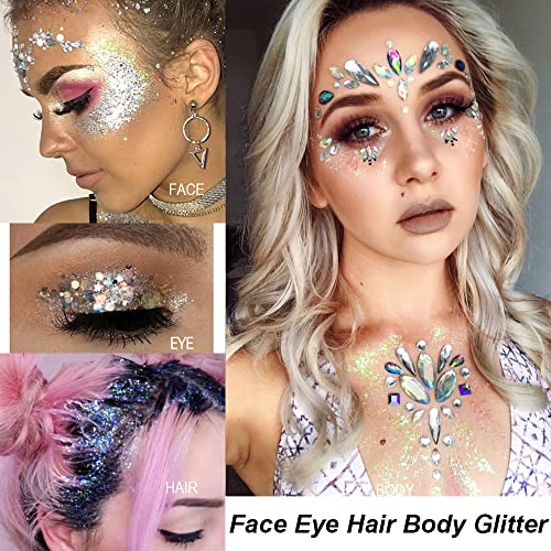 Mysense Silver Body Glitter Gel - Chunky Sequins & Fine Glitter for Face Hair & Body - Variation #06 Silver