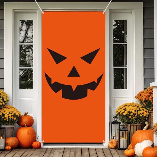 Halloween Pumpkin Door Cover Decorations - 71 x 35 Inch, Mainly Orange