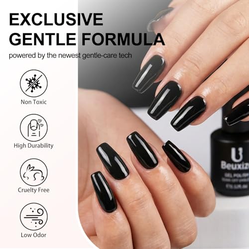 Black Gel Nail Polish 15ml - Long-Lasting, High Shine, Salon Quality