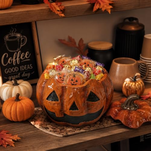 Halloween Pumpkin Cookie Jar with Lid - Cute Decorative Candy Bowl