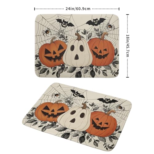 Halloween Pumpkin Dish Drying Mat for Kitchen Counter 18x24 Black Bat & Spiderweb