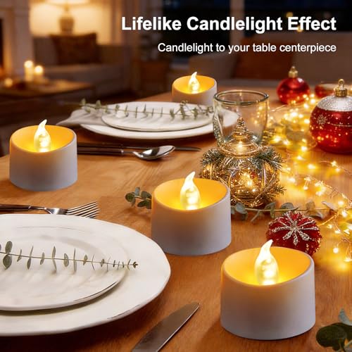 Flameless LED Tea Lights Candles 24 Pack - Warm White, Ivory Shell Variation