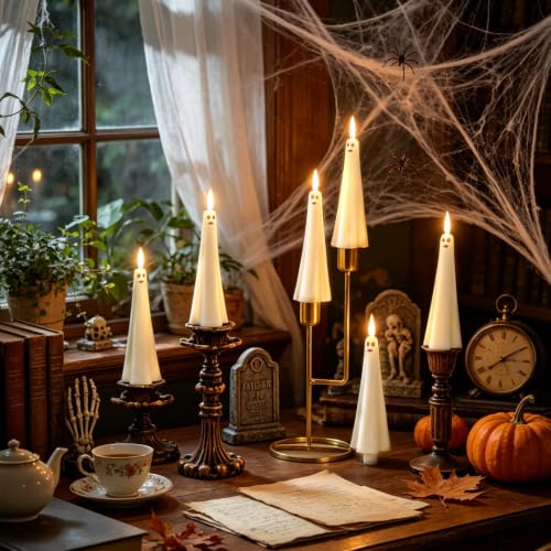 White 20 Pcs Halloween Ghost Flameless Floating Candles with Wand Remote Timer - Indoor & Outdoor Decor