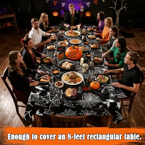 Halloween Disposable Tablecloth 54x108 Inch 4 Pack - Spooky Web & Bat Design