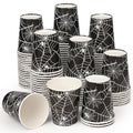 Halloween Disposable Paper Cups 9oz Spiders Web Design Black White 100 Pack - Party Supplies