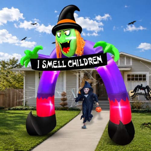 8Ft Halloween Inflatable Witch Archway with Banner & LED Lights Outdoor Decor