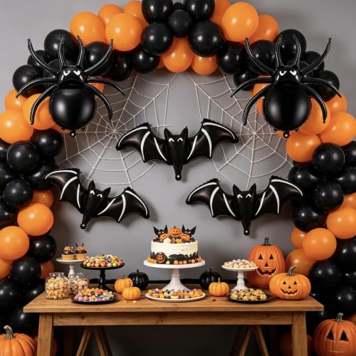 Halloween Foil Balloons Set - 33 Inch Spider & 48 Inch Bat Decorations for Parties