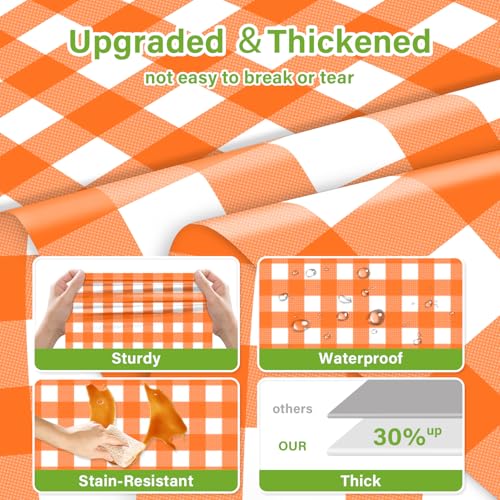 Mulbozy Checkered Orange Gingham Tablecloth Set - 54x108in, 2 Pieces