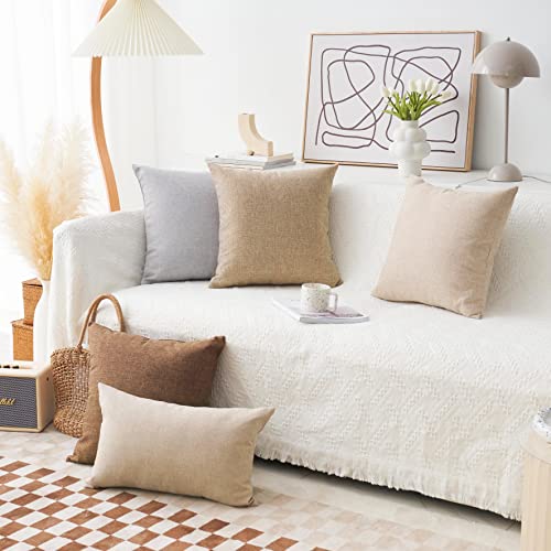 24x24 Inch Set of 2 Linen Pillow Shams - Light Beige European Cushion Covers