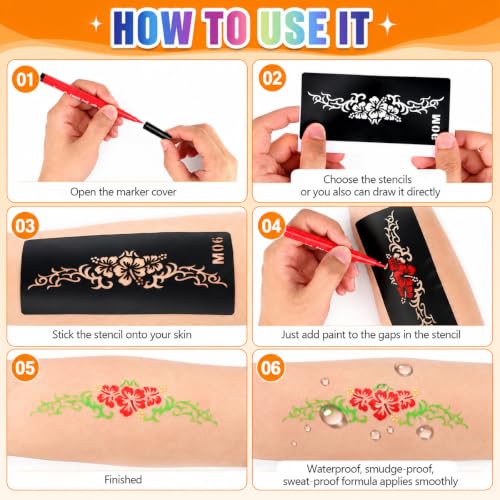 Face Painting Markers Set with 138 Stencils, Water-Resistant Glitter & Matte Ink